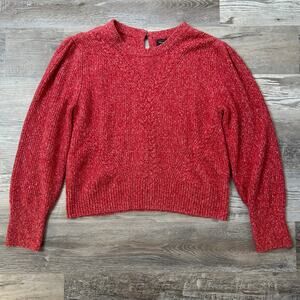 Abercrombie & Fitch Red Marl Cable Knit Pullover Sweater Large Soft Puff Sleeve
